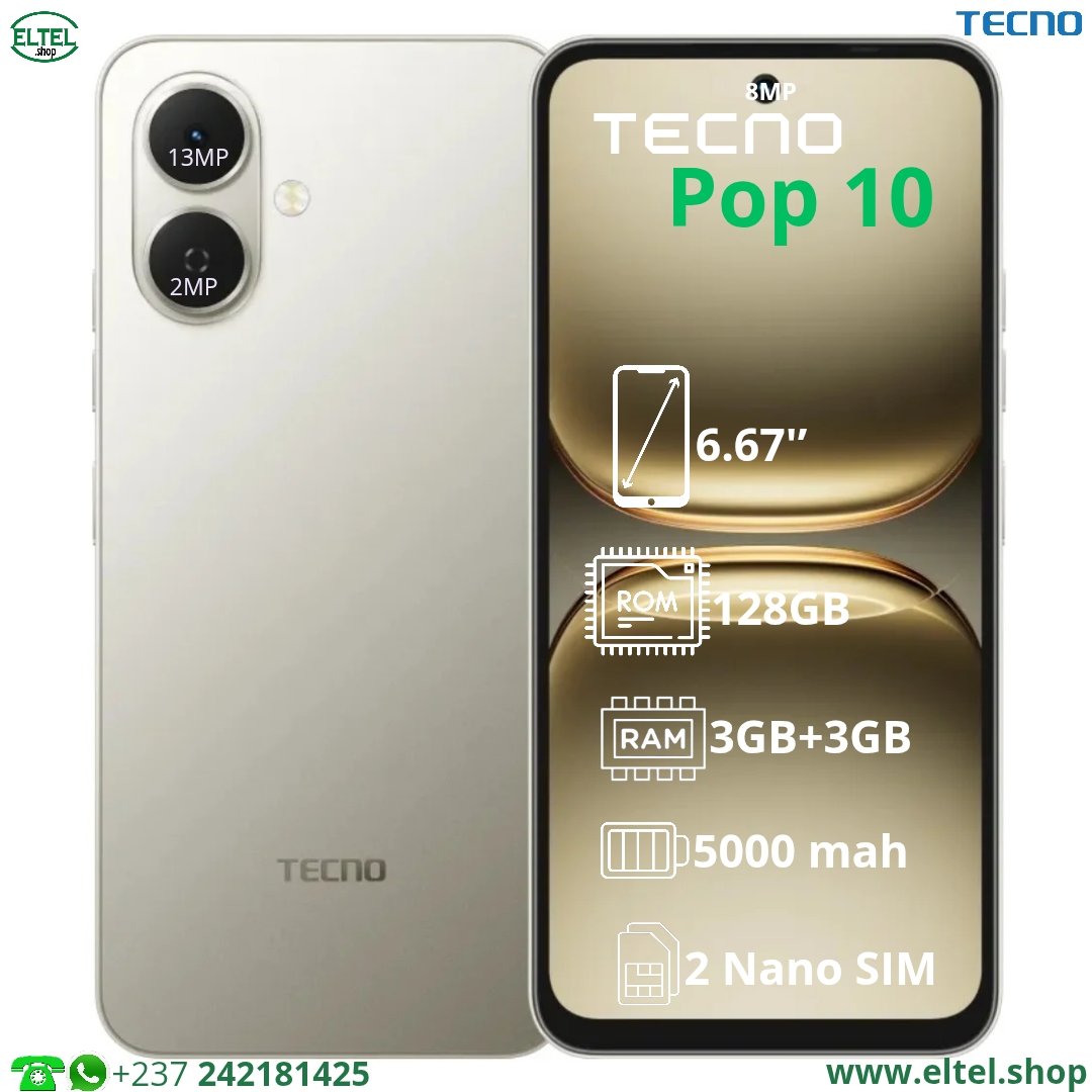Tecno Pop 10 - 128GB/3GB - 13MP+2MP/8MP - 5000mAh - garantie 13 mois (neuf)