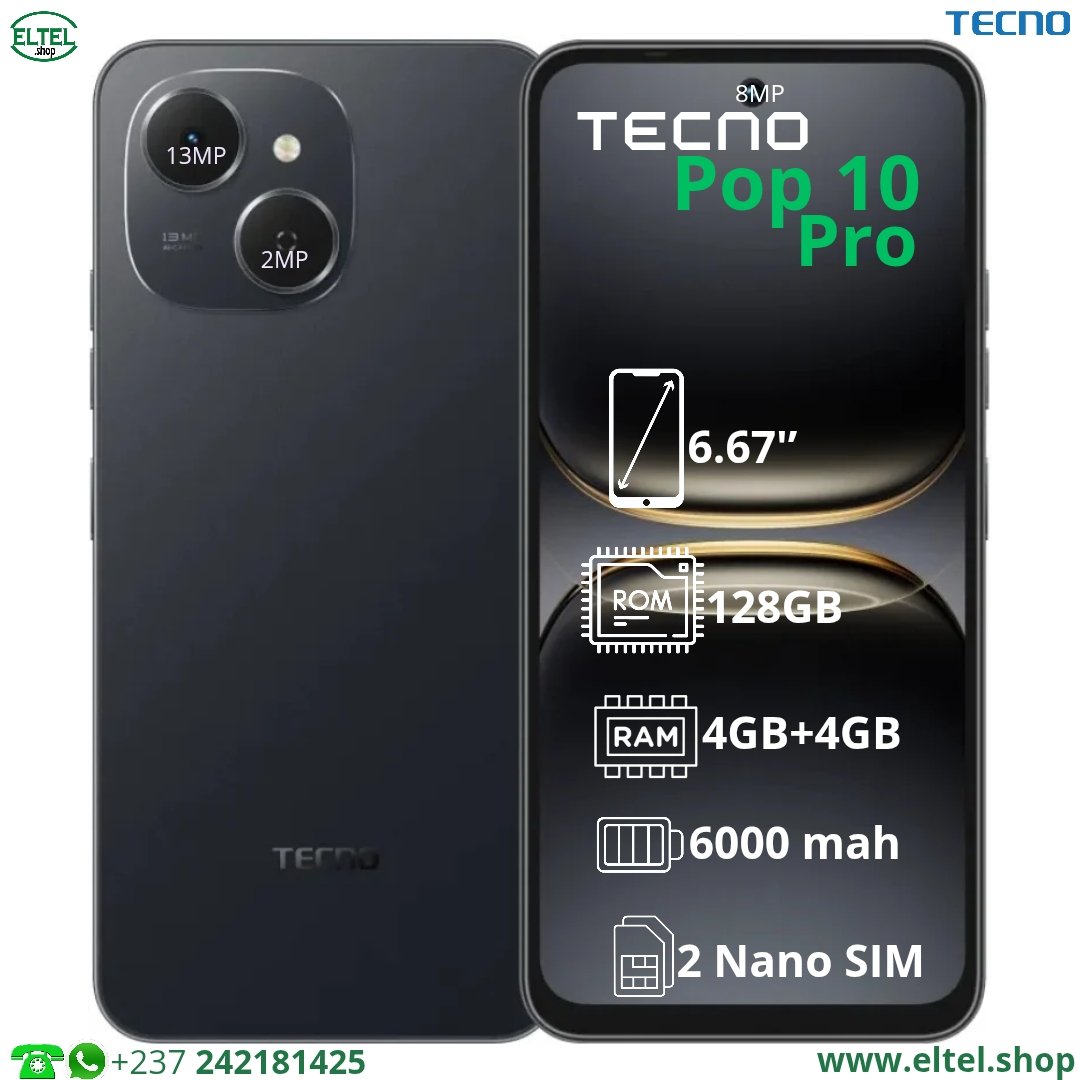 Tecno Pop 10 Pro - 128GB/4GB - 13MP+2MP/8MP - 6000mAh - garantie 13 mois (neuf)