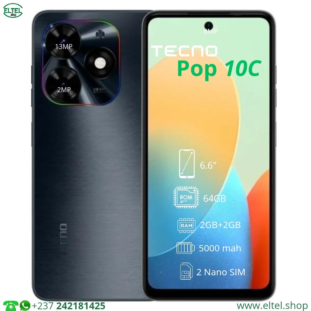 Tecno Pop 10C - 64GB/2GB - 13MP+2MP/8MP - 5000mAh - garantie 13 mois (neuf)
