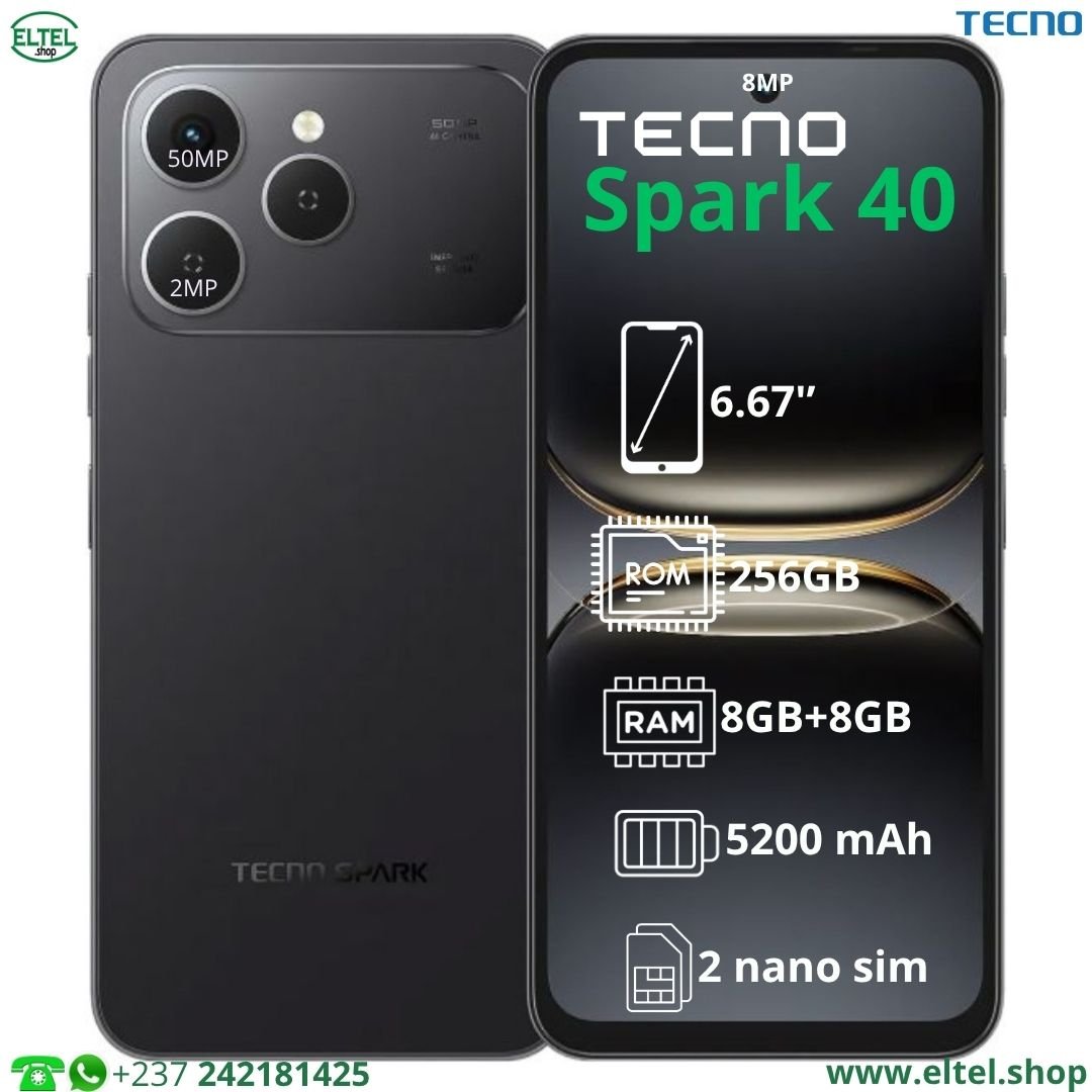 Tecno Spark 40 - 256GB/8GB - 50MP+2MP/8MP - 5200mAh - garantie 13 mois (neuf)