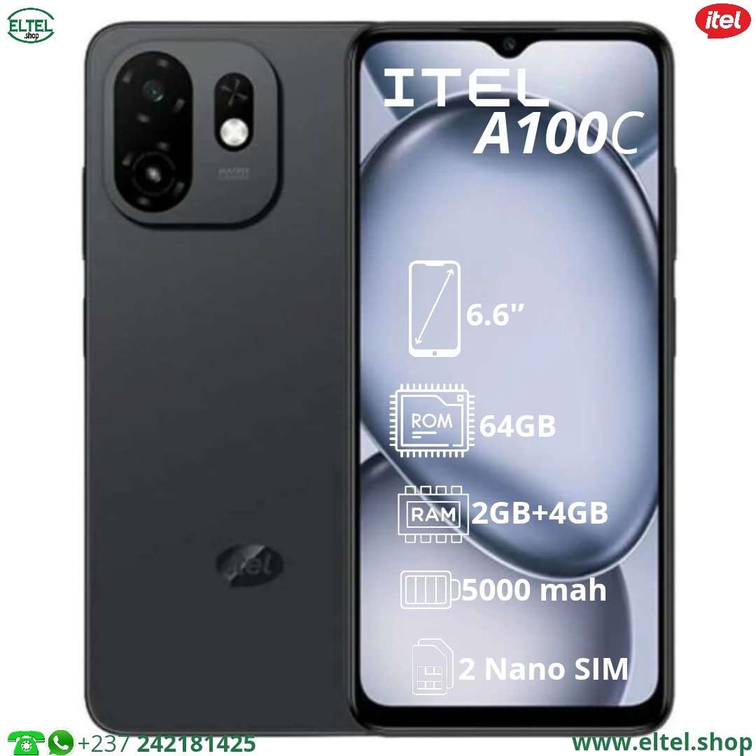 Itl A100C nr 64.2 iTEL A100C - 64GB/2GB - 6.6" - 8MP/5MP - 5000mAh - Dual SIM - garantie 12 mois (neuf)