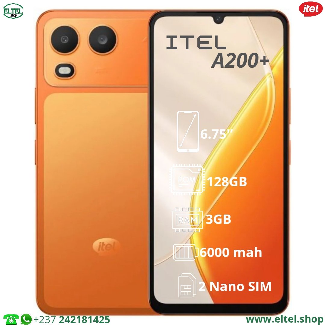 Itl A200+ org iTEL A200+ - 128GB/3GB - 6.75" - 13MP/5MP - dual Sim - 6000mAh - garantie 12 mois (neuf)