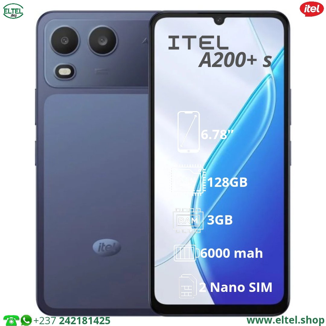 Itl A200+ s bl 128.3 iTEL A200+s - 128GB/3GB - 6.78" - 13MP/5MP - dual Sim - 6000mAh - garantie 12 mois (neuf)