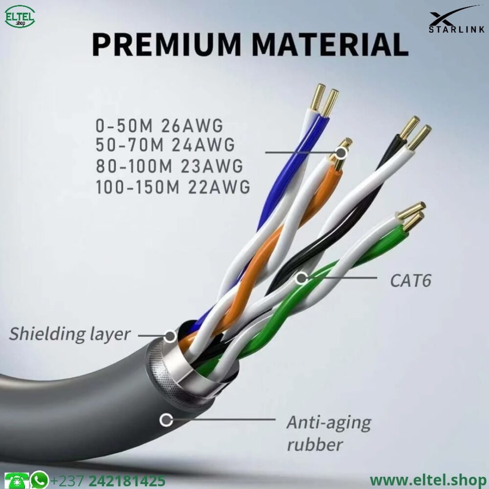 Câble Starlink Gen3 de 46 mètres - Ethernet RJ45 - Catégorie 6