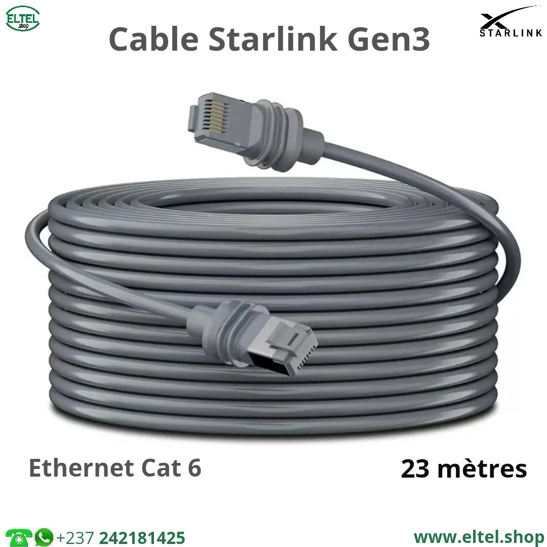 Câble Starlink Gen3 de 23 mètres - Ethernet RJ45 - Catégorie 6