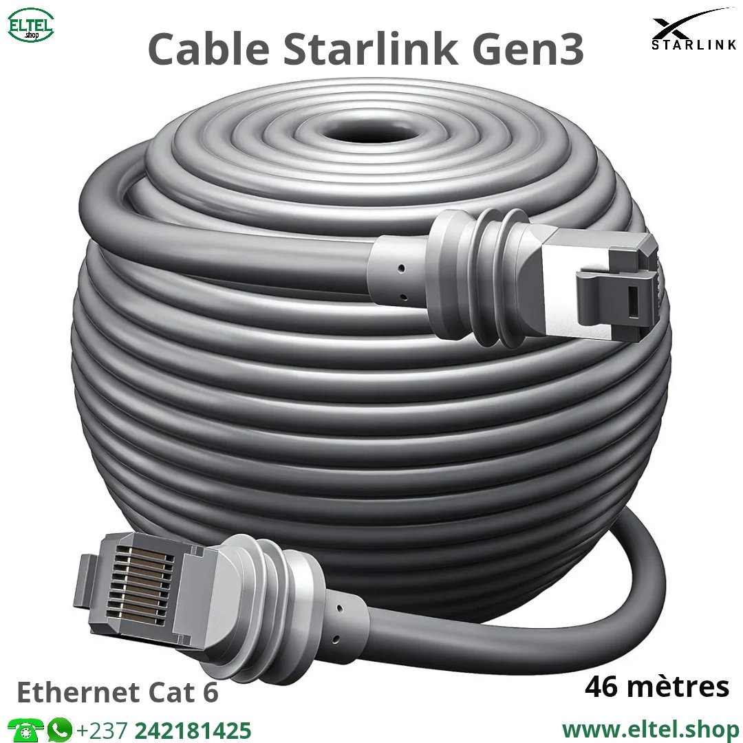 Câble Starlink Gen3 de 46 mètres - Ethernet RJ45 - Catégorie 6