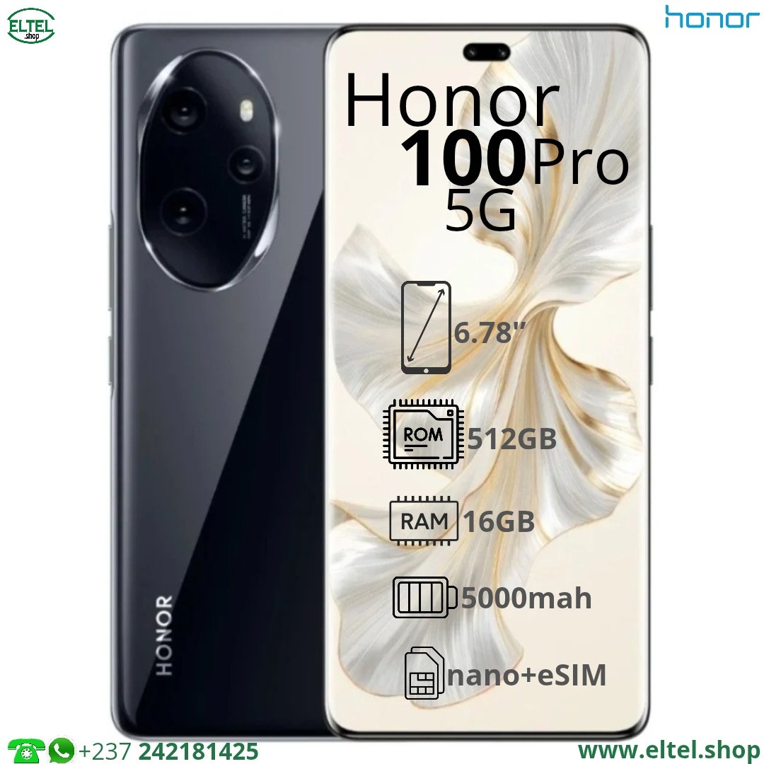 Hnr 100 pr 5G nr 512.16 Honor 100 Pro 5G - 512GB/16GB - 50MP+32MP+12/50MP+2MP - 5000mAh - garantie 12 mois (neuf)