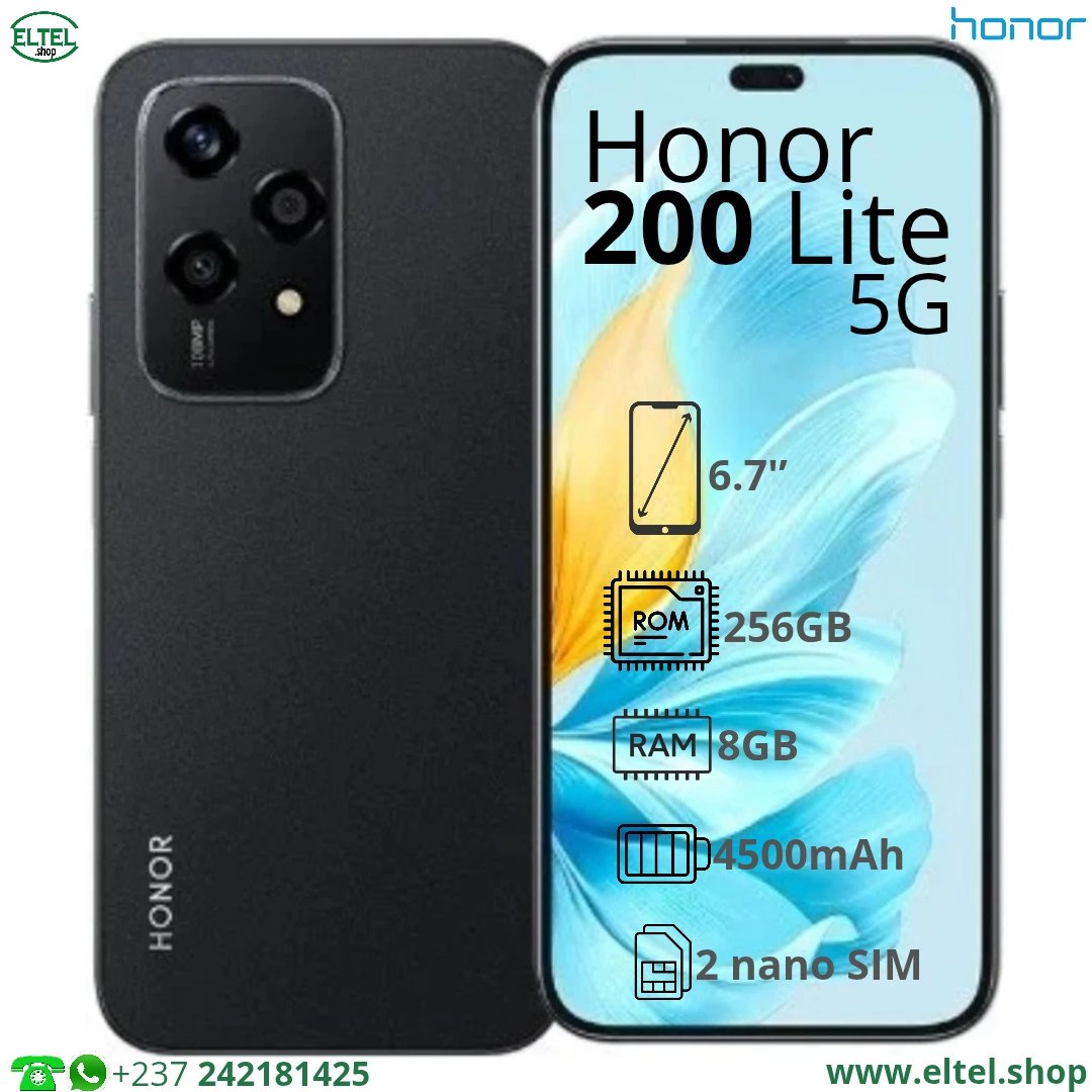 Hnr 200 lt 5G nr 256.8 Honor 200 Lite 5G - 256GB/8GB - 50MP+12MP/50MP - 4500mAh - garantie 12 mois (neuf)