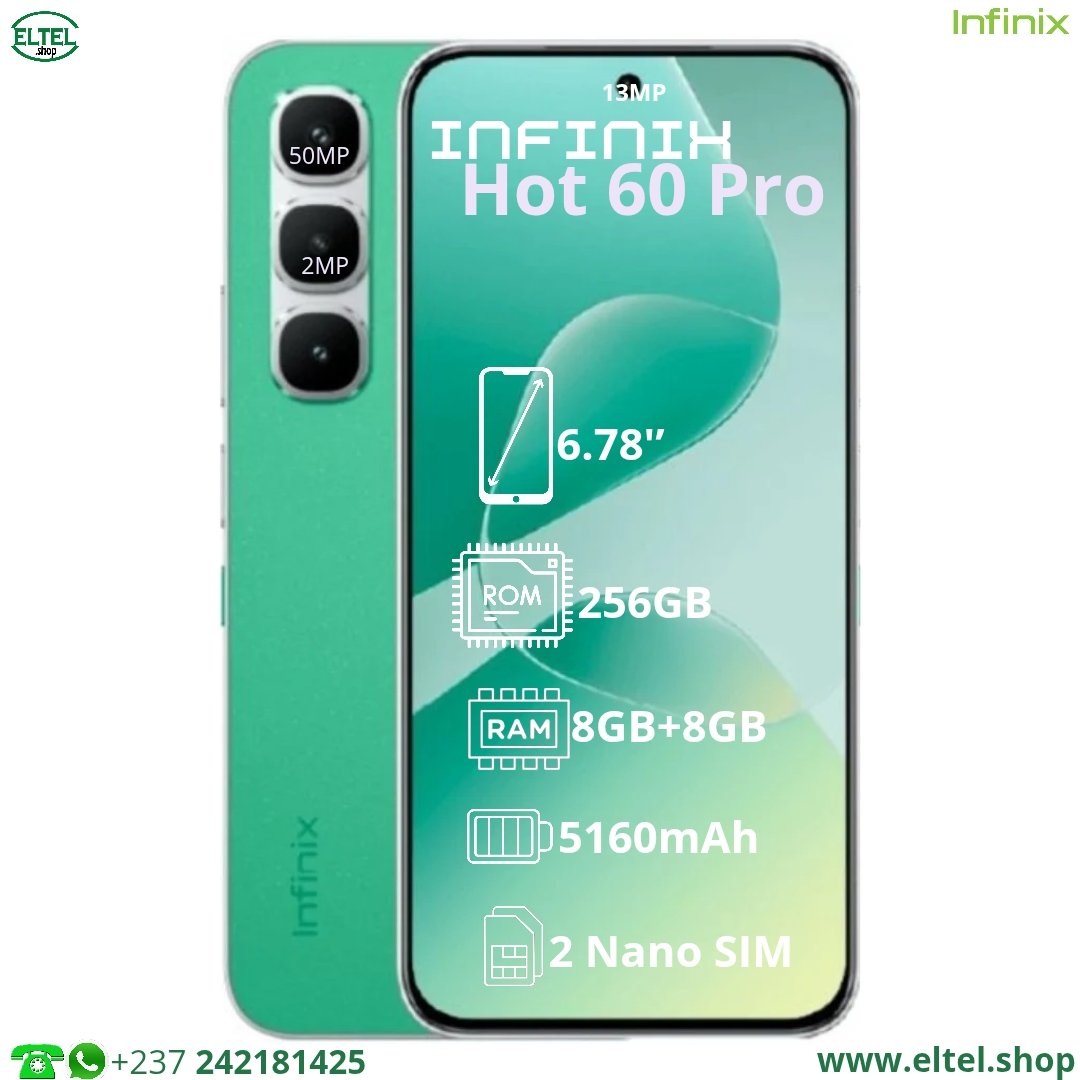 Infinix Hot 60 Pro - 256GB/8GB - 2sim - 50MP+2MP/13MP - 5160mAh - garantie 12 mois (neuf)