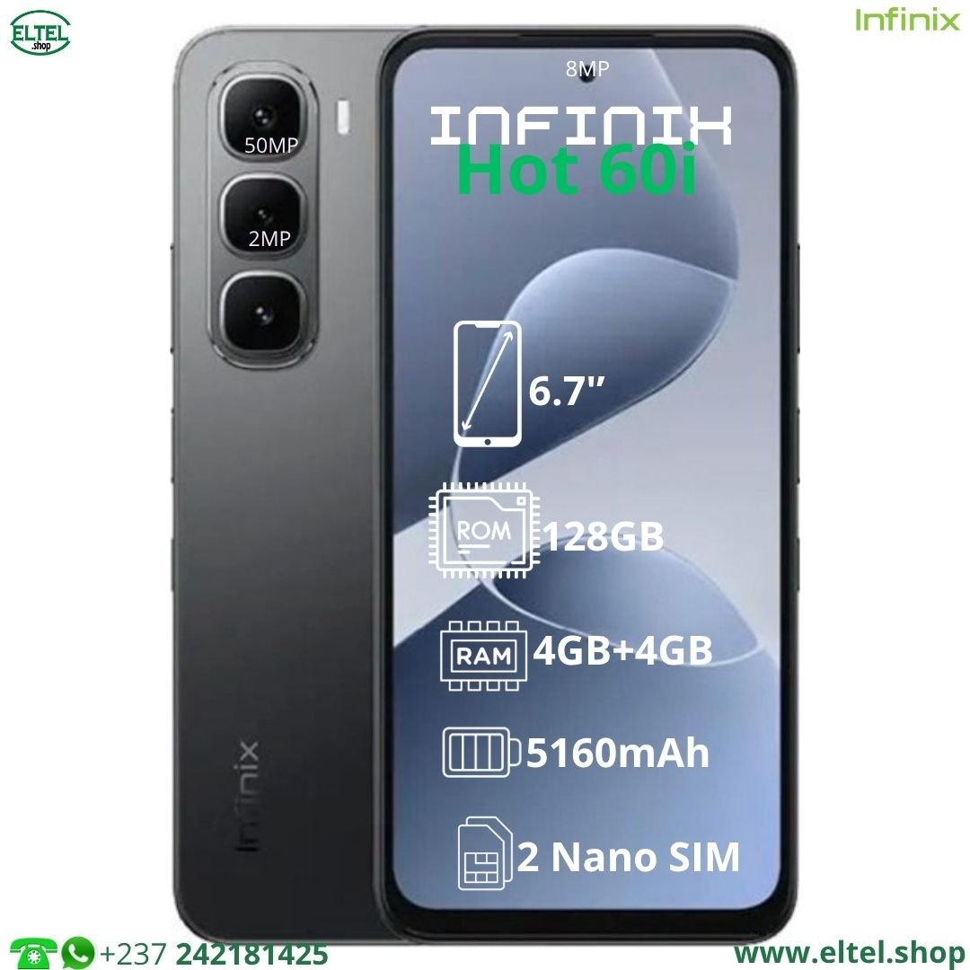 Infinix Hot 60i - 128GB/4GB - 2sim - 50MP+2MP/8MP - 5160mAh - garantie 12 mois (neuf)