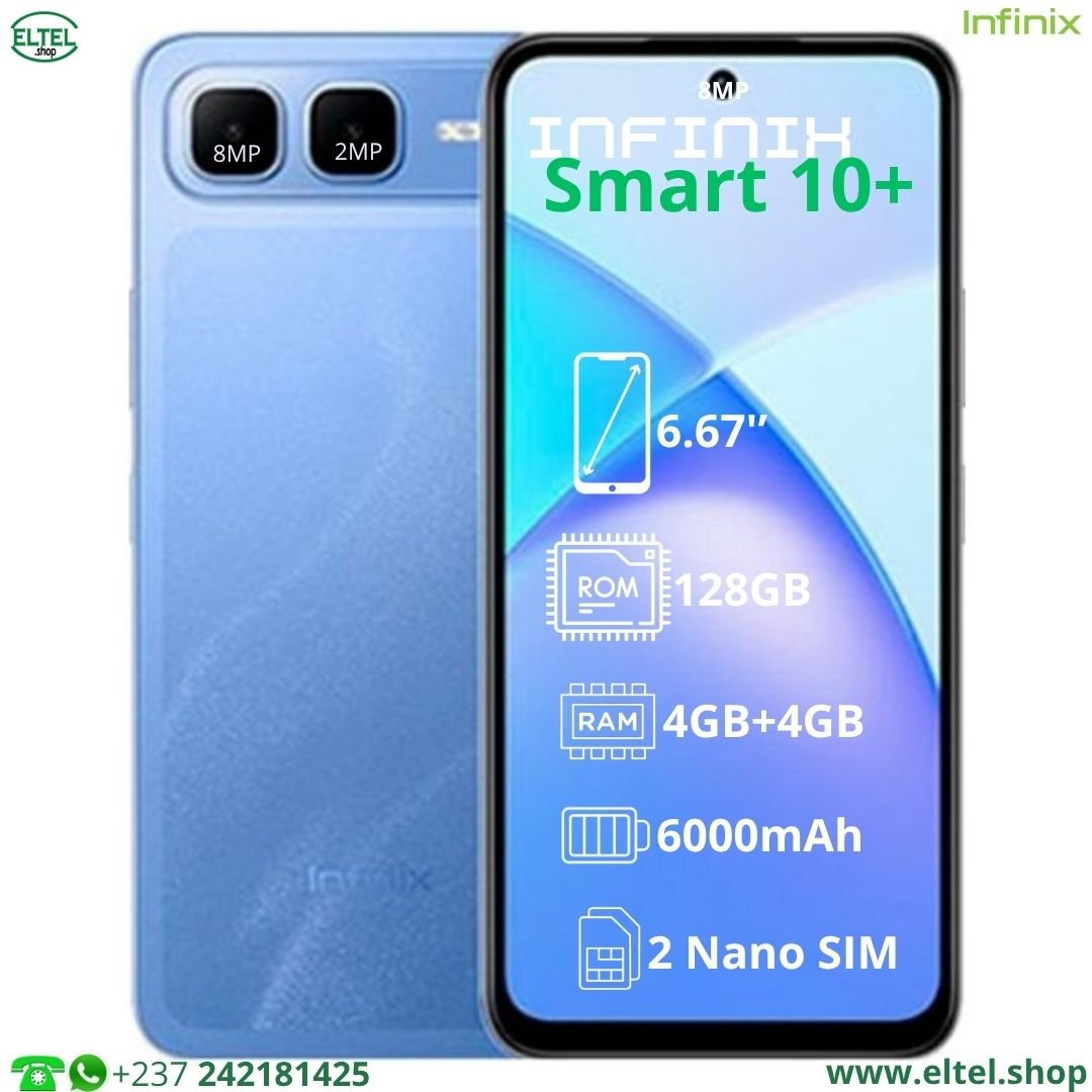 Infinix Smart 10 Plus - 128GB/4GB - 2sim - 8MP+2MP/8MP - 6000mAh - garantie 12 mois (neuf)
