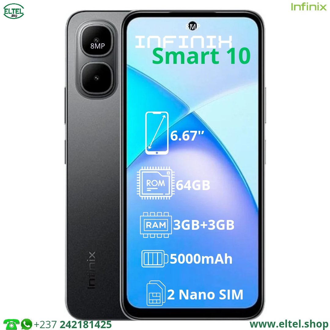 Infinix Smart 10 - 64GB/3GB - 2sim - 8MP+2MP/8MP - 5000mAh - garantie 12 mois (neuf)