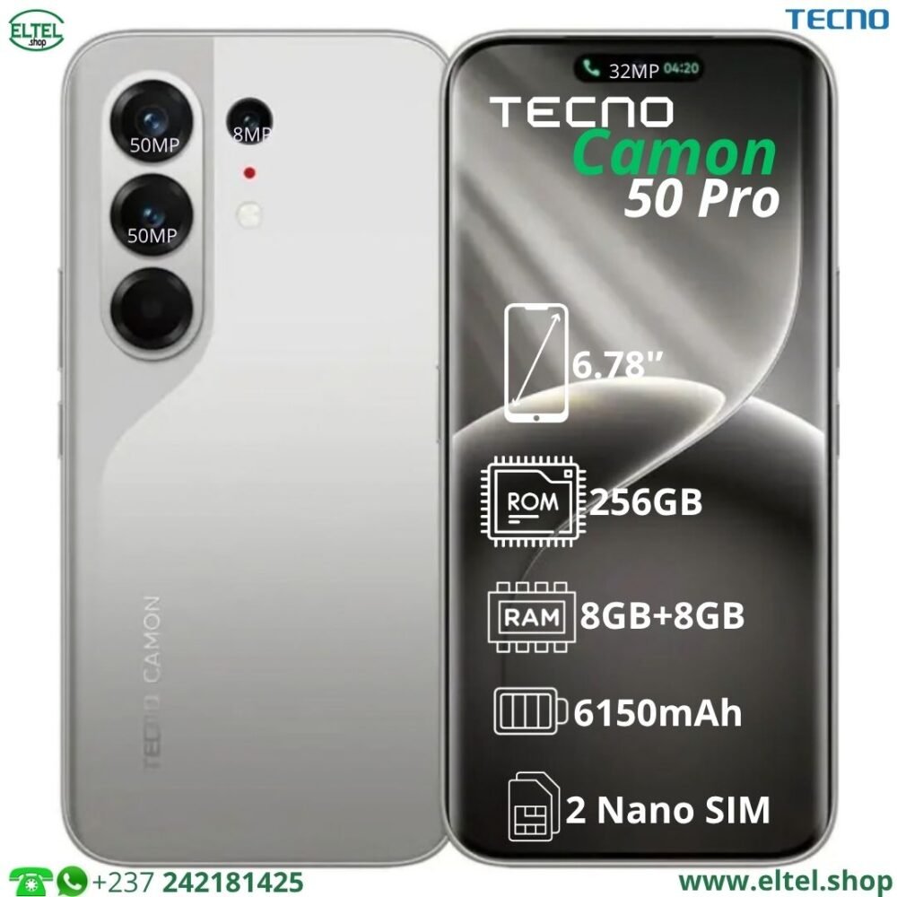 Tecno Camon 50 Pro - 256GB/8GB - 50MP+50MP+8MP/32MP - 6150mAh - garantie 12 mois (neuf)