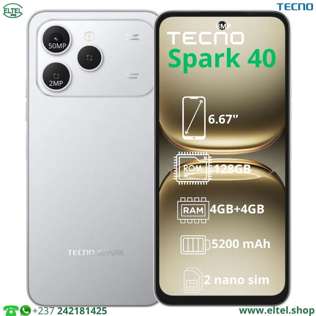 Tecno Spark 40 - 128GB/4GB - 50MP+2MP/8MP - 5200mAh - garantie 13 mois (neuf)