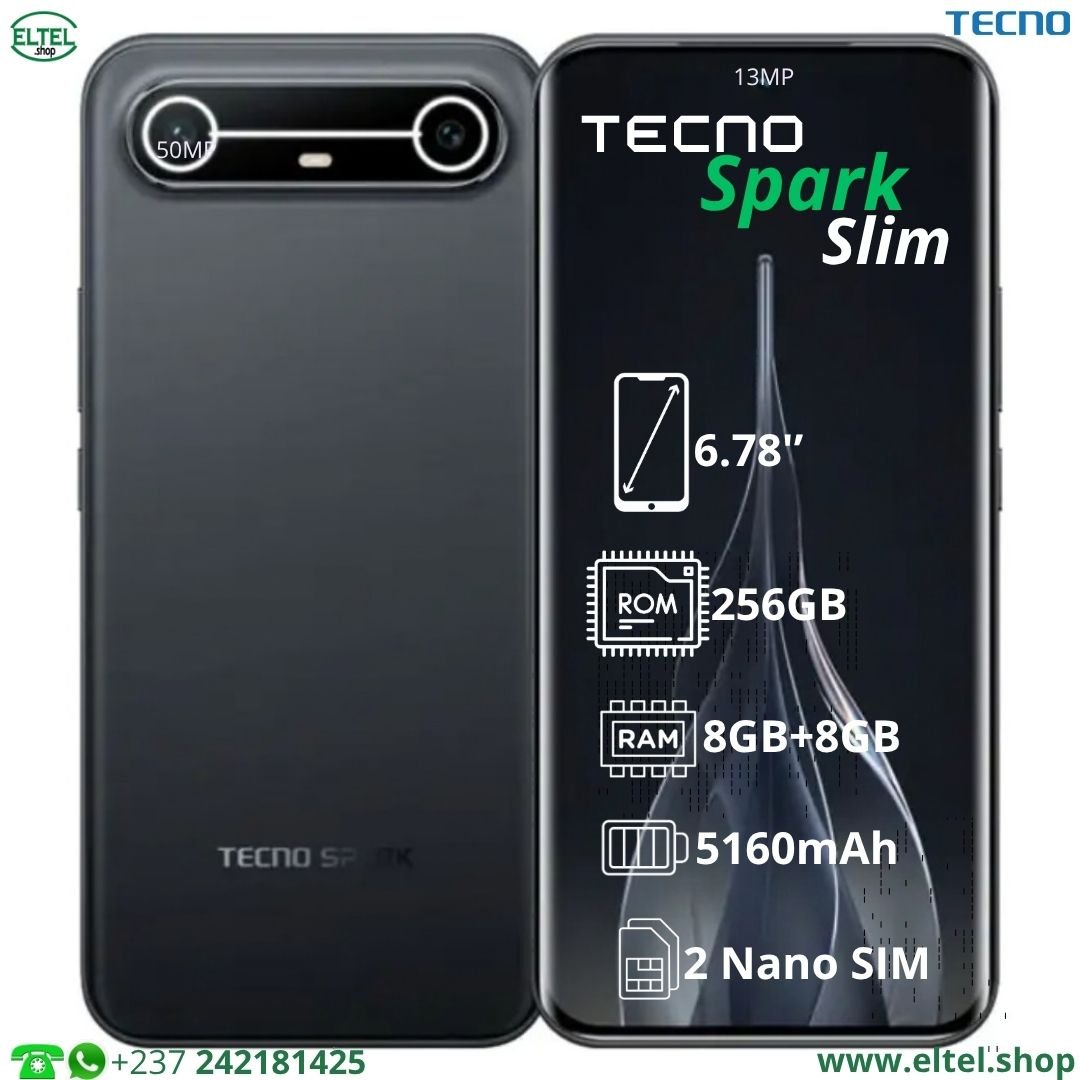 Tecno Spark Slim - 256GB/8GB - 50MP/13MP - 5160mAh - garantie 12 mois (neuf)