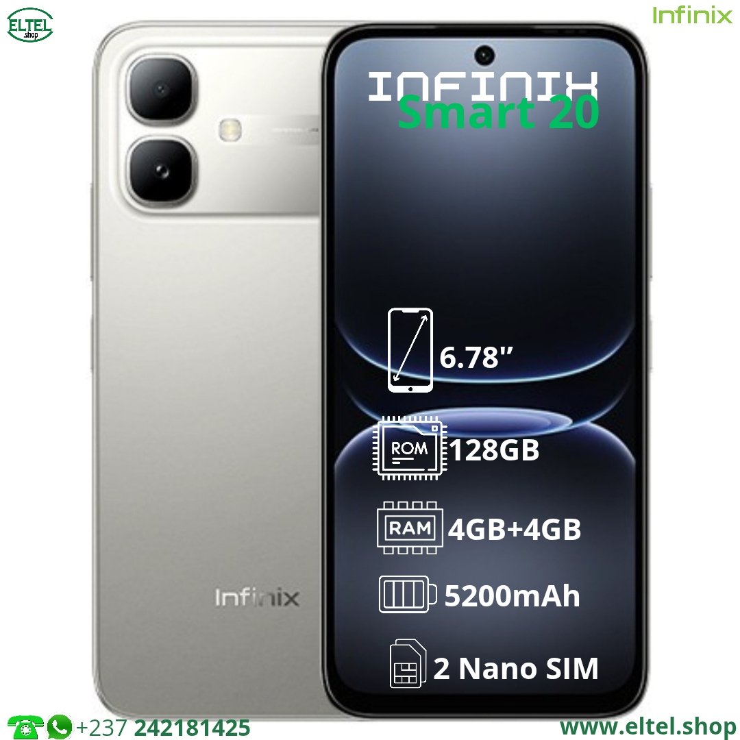 Infinix Smart 20 - 128GB/4GB - 2sim - 8MP+2MP/8MP - 5200mAh - garantie 12 mois (neuf)