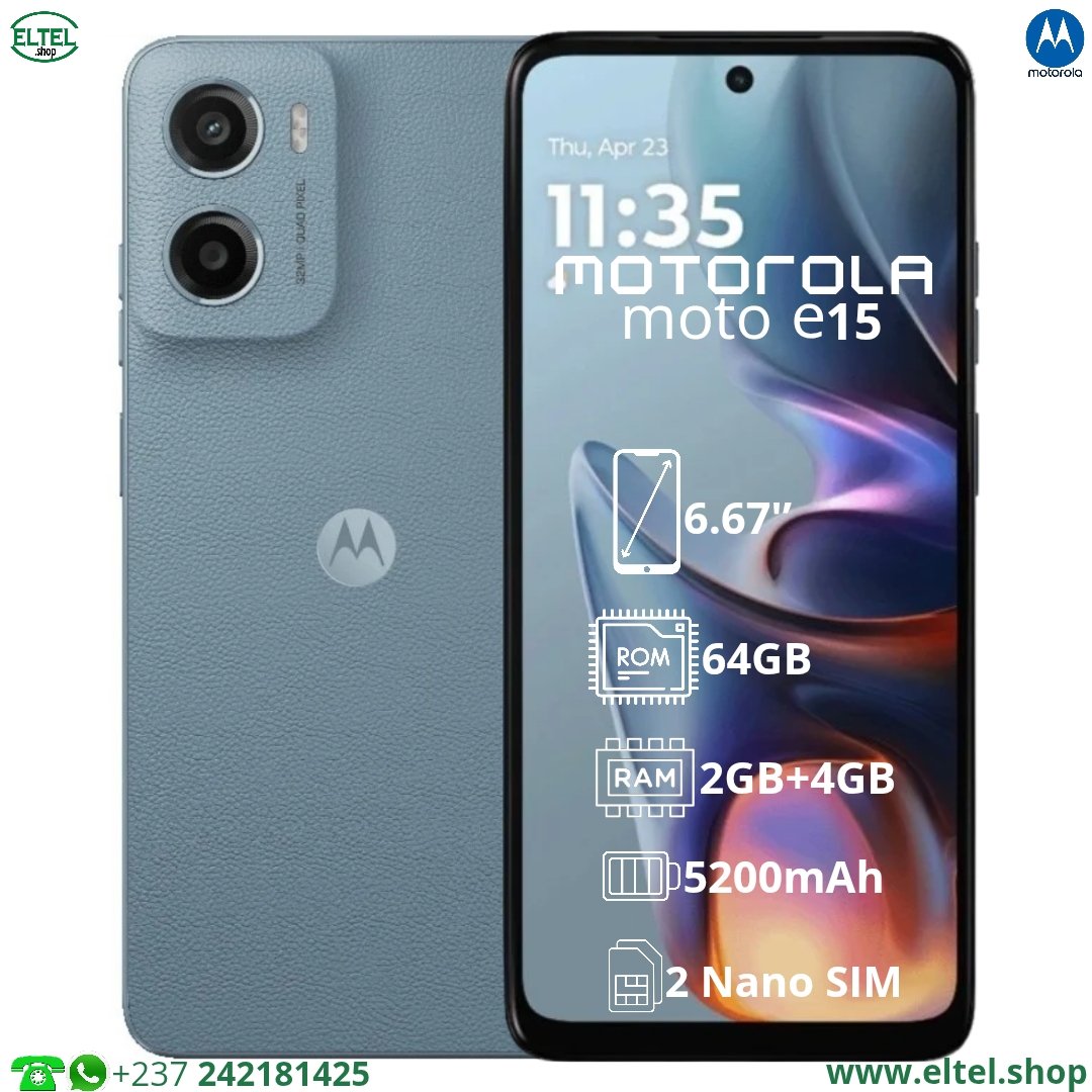 Mtrl moto E15 bl 64.2 Motorola Moto E15 - 64GB/2GB - 32MP/8MP - 5200mAh - Garantie 12 Mois (neuf)