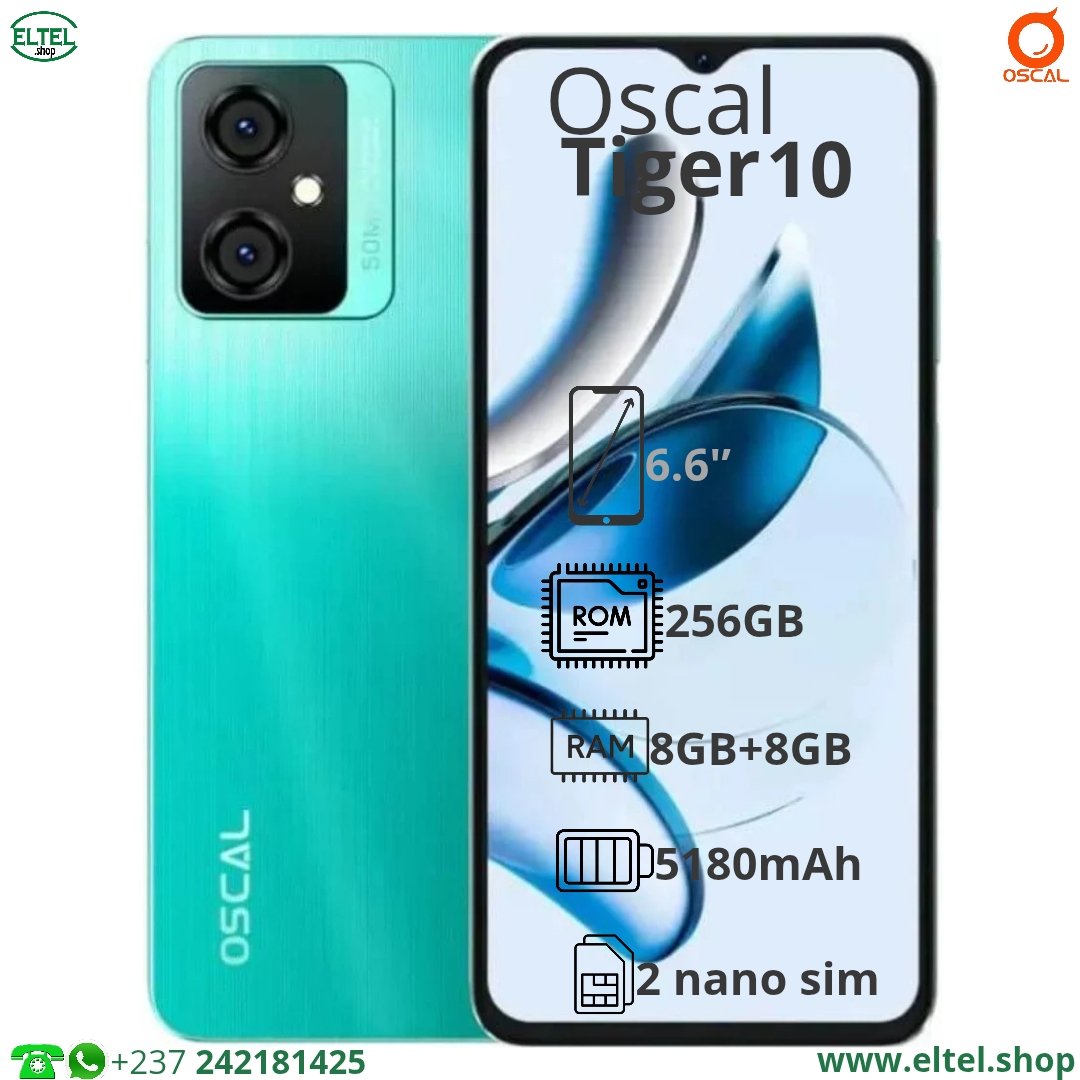 Oscal Tiger 10 vrt 256.8 Oscal Tiger 10 - 256GB/8GB - 50MP/8MP - 5180mAh - Garantie 12 Mois (neuf)