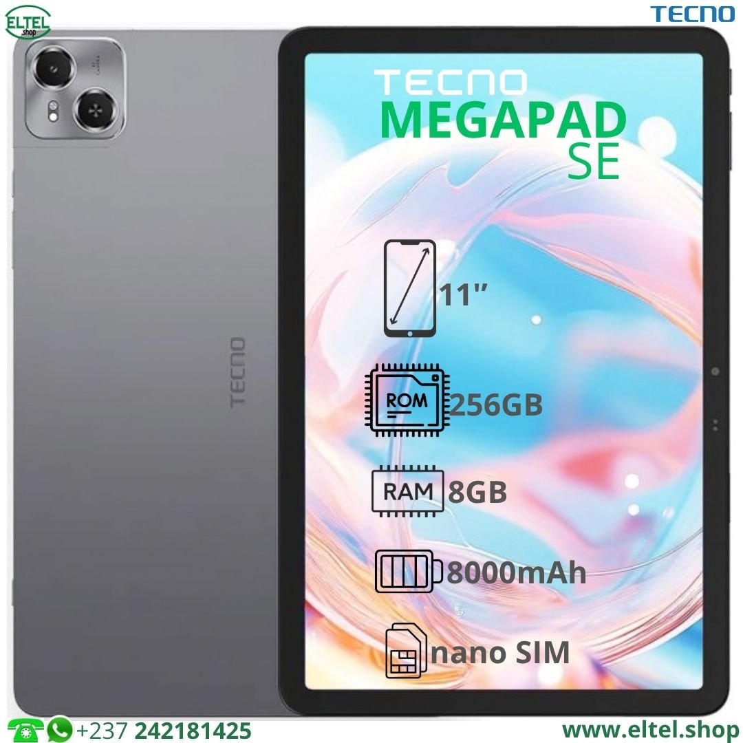 Tcn megapad SE gr Tecno MEGAPAD SE - 256GB/8GB - 2 sim - 8MP/5MP - 8000mAh - garantie 13 mois (neuf)