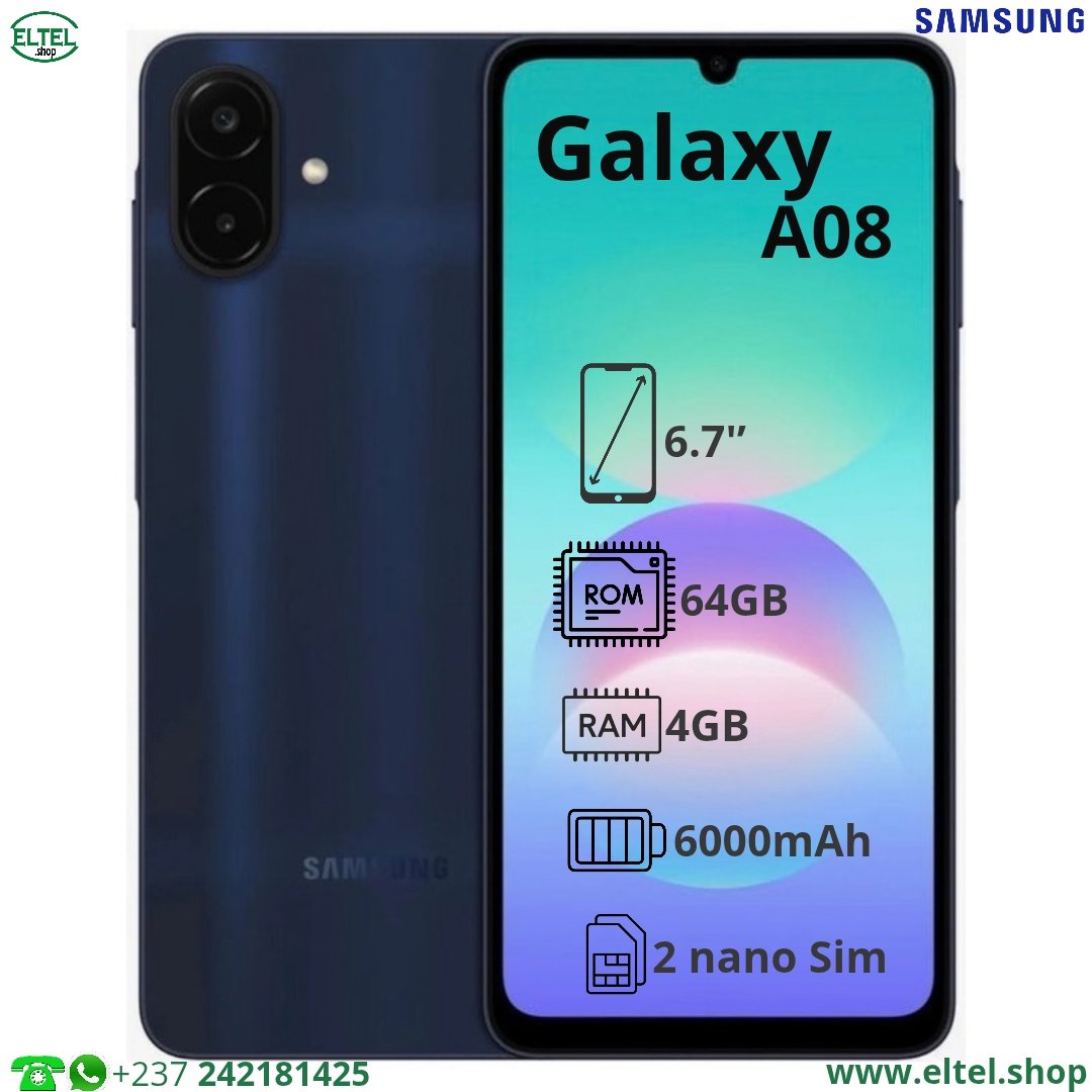 Galaxy A08 - 64GB/4GB - 2sim - 50MP+2MP/8MP - 6000mAh - garantie 24 mois (neuf)